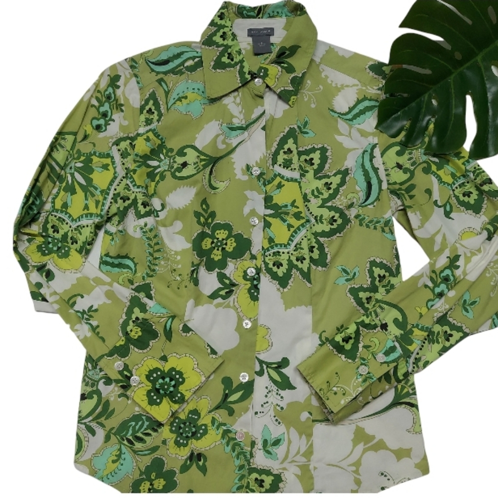 Ann Taylor Floral Abstract Paisley Button Down Shirt